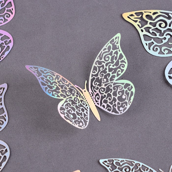 Набор топперов «Бабочки», 12 штук, голография, цвет серебро Набор топперов «Бабочки», 12 штук, голография, цвет серебро