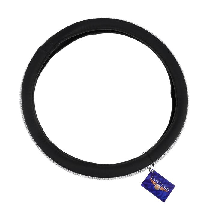 Оплетка на руль Cartage, кожа PU, стразы, размер 38 см, черный Оплетка на руль Cartage, кожа PU, стразы, размер 38 см, черный