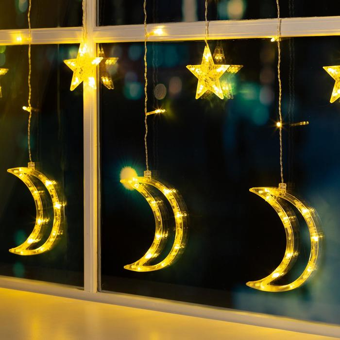 Гирлянда «Бахрома» 2.7 × 0.9 м с насадками «Месяц», IP20, прозрачная нить, 138 LED, свечение тёплое белое, 8 режимов, 220 В Гирлянда «Бахрома» 2.7 × 0.9 м с насадками «Месяц», IP20, прозрачная нить, 138 LED, свечение тёплое белое, 8 режимов, 220 В