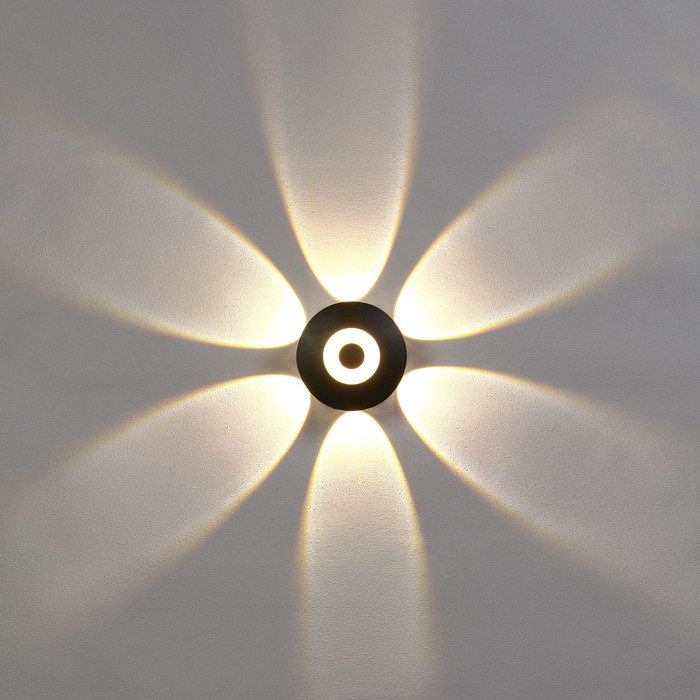 Светильник фасадный «Искра», FSD-053, 8 Вт, 3000К, 6 лучей, IP65, 220 В, пластик, черный Светильник фасадный «Искра», FSD-053, 8 Вт, 3000К, 6 лучей, IP65, 220 В, пластик, черный