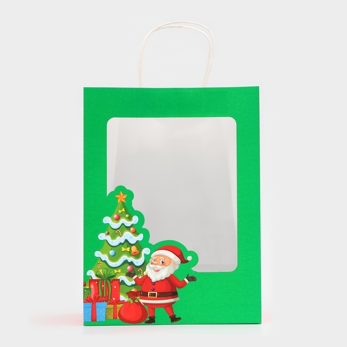 Пакет подарочный новогодний с окном Пакет подарочный новогодний с окном "Дед Мороз" 26 х 35 х 16 см.