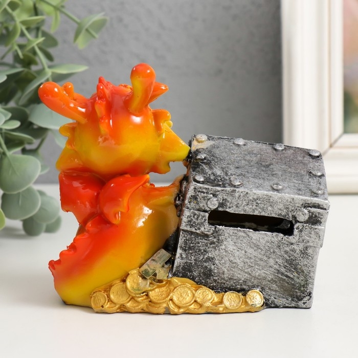 Копилка полистоун Копилка полистоун "Огненный дракоша с подарком/сундуком" МИКС 10,5х6х10 см