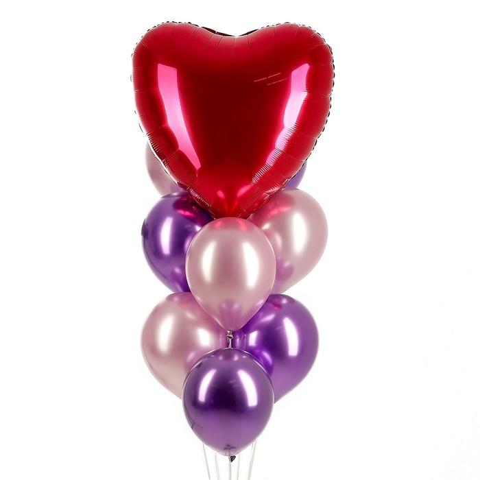 Набор воздушных шаров Набор воздушных шаров "Сердце фуксия", фольга, латекс, 9 шт.