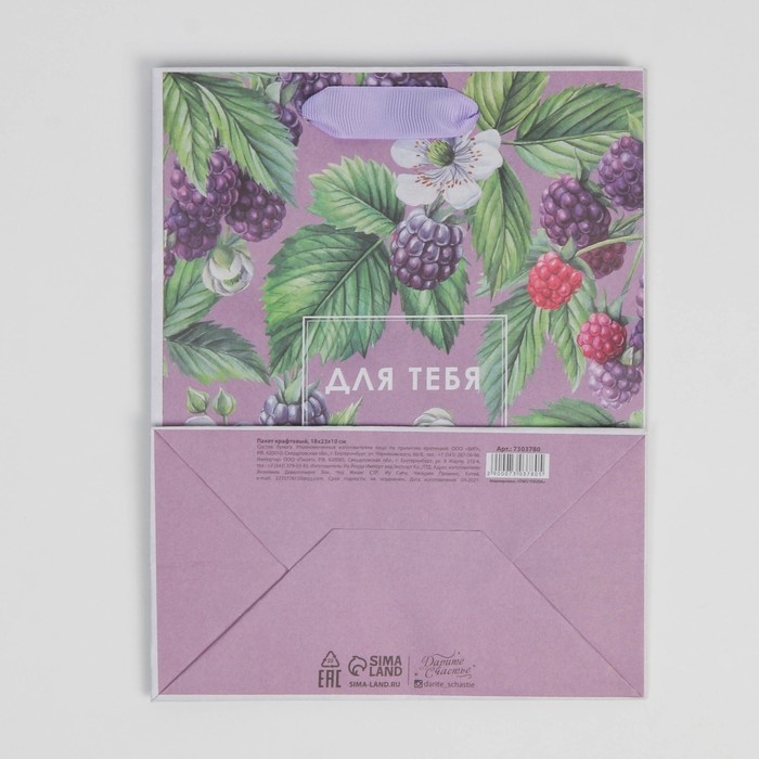 Пакет подарочный крафтовый вертикальный, упаковка, «Для тебя», MS 18 х 23 х 8 см