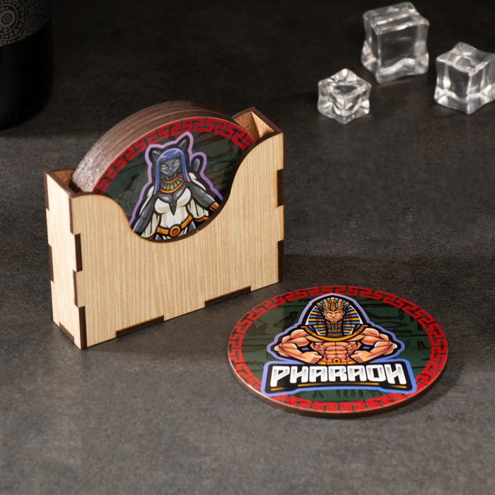 Набор подставок под бокалы в держателе , 6 штук, Набор подставок под бокалы в держателе , 6 штук, "Талисманы", D = 9 см, 9,5 х 9 х 2,5 см