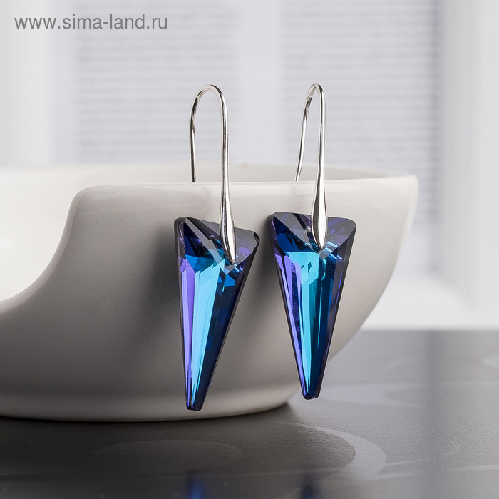 Серьги со стразами &laquo;Сияние льда&raquo;, цвет синий в серебре