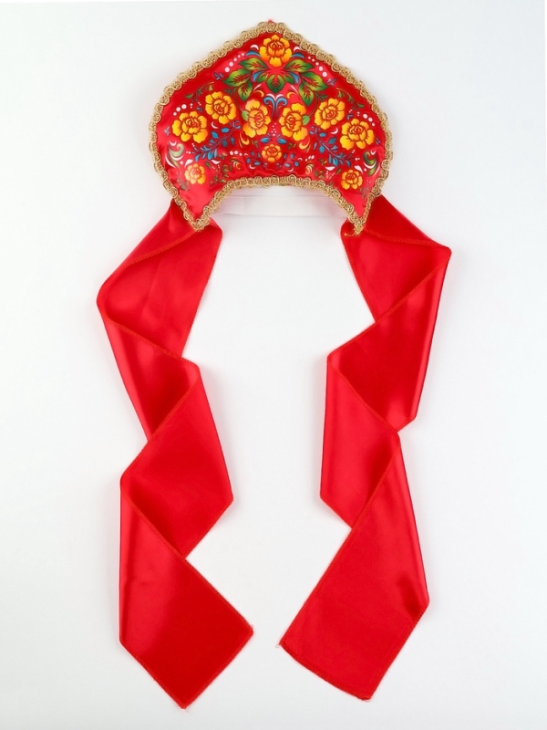 Карнавальный кокошник  Карнавальный кокошник "Красочная роспись", цвет красный, р-р 54-58