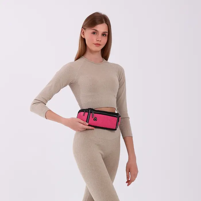 Сумка для бега, 3 отдела на молниях, светоотражающие элементы, отверстие для наушников, 50&times;0.1&times;11 см, розовая