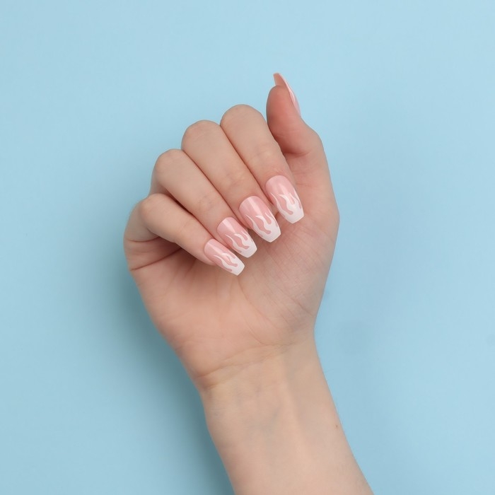 Накладные ногти &laquo;Fire&raquo;, 12 шт, с клеевыми пластинами, форма балерина, розовые, белые