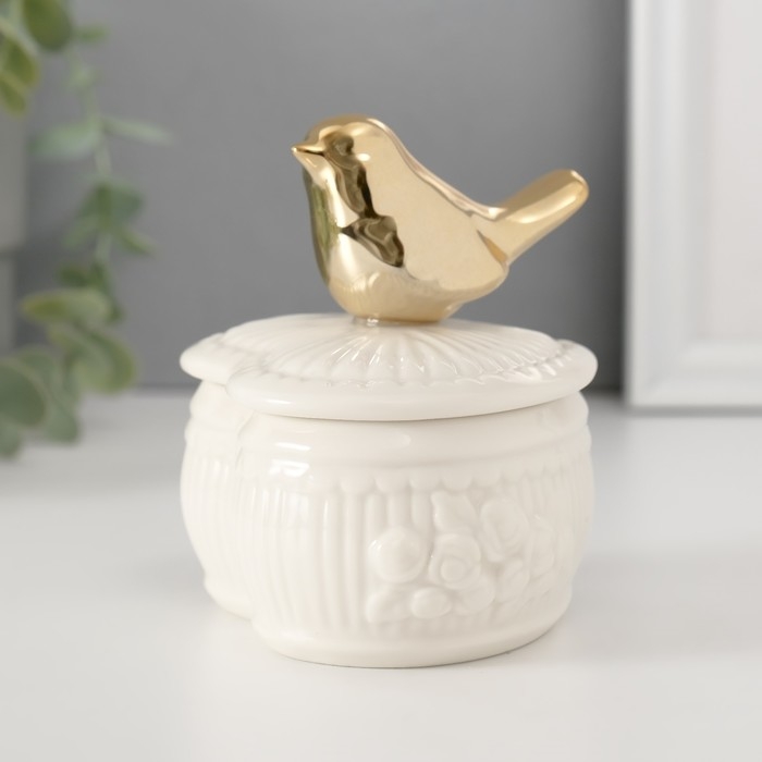 Шкатулка керамика Шкатулка керамика "Птичка прованс" белая 9,5х9,3х9 см