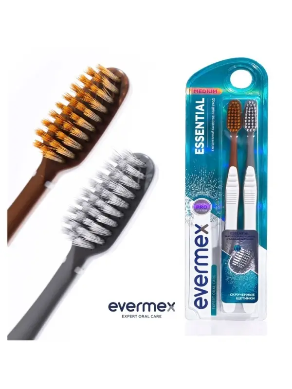 Зубная щётка Evermex Essential, средней жёсткости, 2 шт.