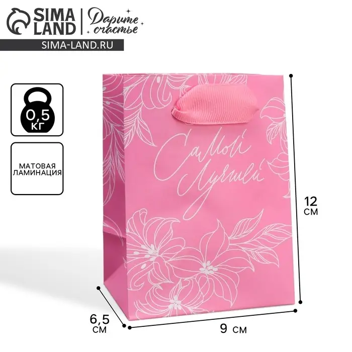 Пакет подарочный ламинированный, упаковка, «Самой лучшей», 9 х 12 х 6.5 см