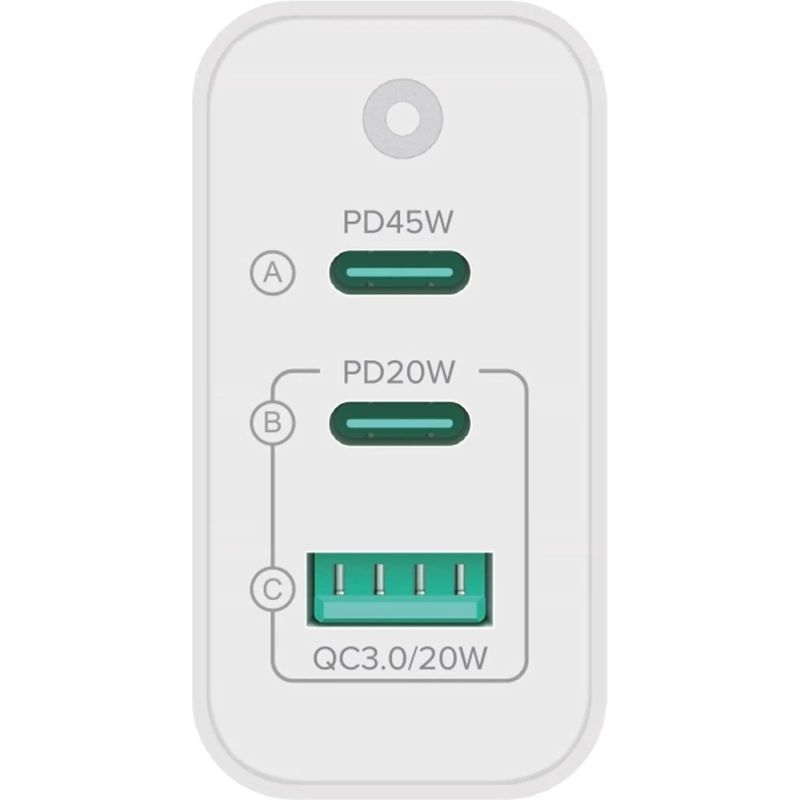 Зарядное устройство сетевое PERO TC17 USB-A QC 3.0 + 2х USB-C PD, 65W белый
