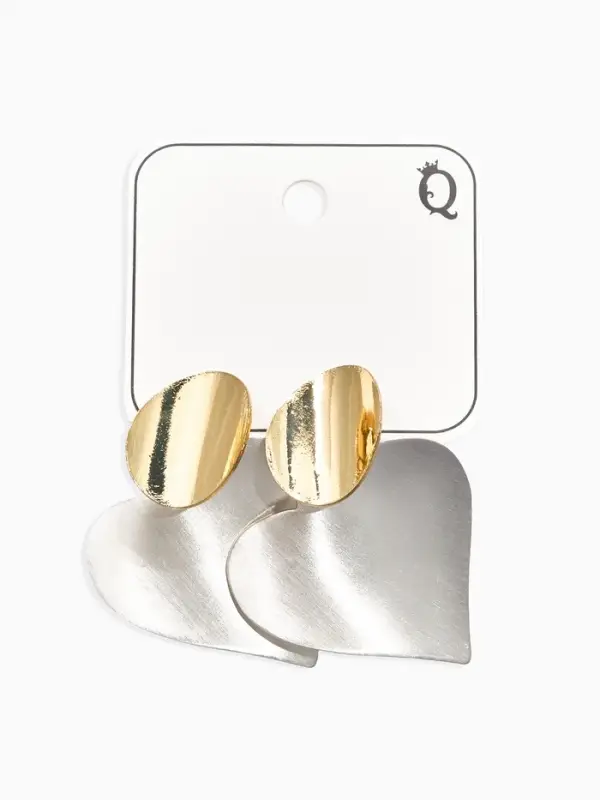 Серьги &laquo;Сердечки&raquo;,. матовое серебро с золотом