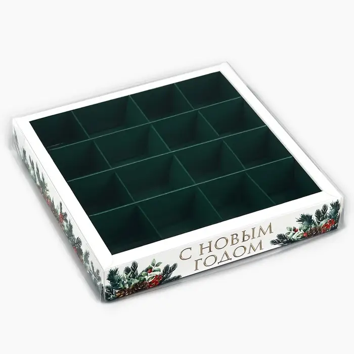 Коробка под 16 конфет с ячейками &laquo;Новогодняя ботаника&raquo;, 19&times;19&times;3 см