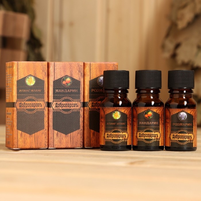 Набор эфирных масел по 10 мл Добропаровъ, микс ароматов: Иланг-Иланг, Розмарин, Мандарин Набор эфирных масел по 10 мл Добропаровъ, микс ароматов: Иланг-Иланг, Розмарин, Мандарин