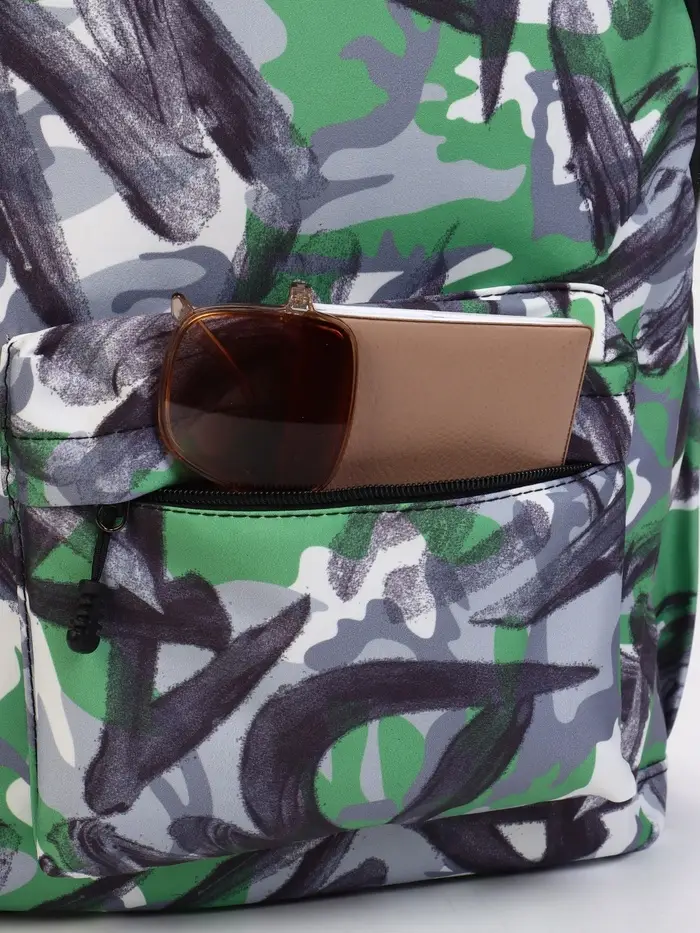 Рюкзак школьный на молнии, с карманами, с абстрактным принтом, размер 30&times;13&times;42 см, зелёный