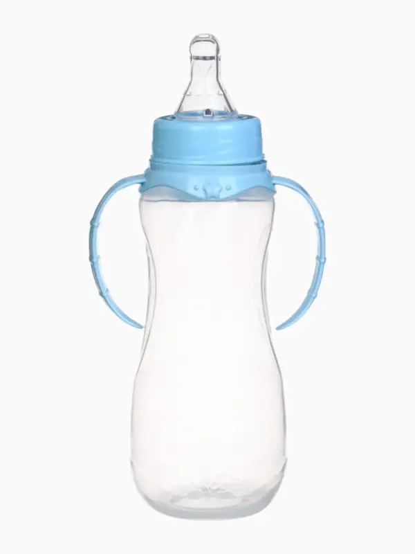 Бутылочка для кормления M&B, классическое горло, с ручками, от 3 мес., 250 мл., голубой МИКС