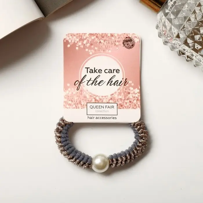 Резинка для волос Резинка для волос "Касия" бусинка плетение, серый