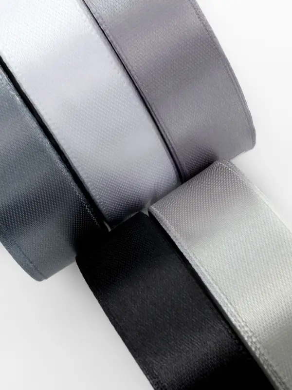 Атласная лента, набор 5 шт., 20 мм, 23&plusmn;1 м, серая, чёрная