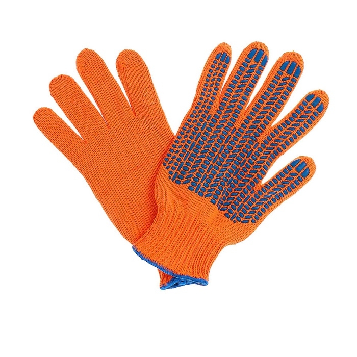 Перчатки садовые, хб, вязка 7 класс, 5 нитей, 3-слойные, размер 10, с ПВХ точками, оранжевые Перчатки садовые, хб, вязка 7 класс, 5 нитей, 3-слойные, размер 10, с ПВХ точками, оранжевые