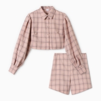 Комплект женский (блузка, шорты) MINAKU: Casual Collection цвет розовый клетка, размер 48