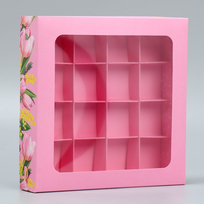 Коробка для конфет, кондитерская упаковка, 16 ячеек «От всего сердца», 18.9 х 18.9 х 3.8 см Коробка для конфет, кондитерская упаковка, 16 ячеек «От всего сердца», 18.9 х 18.9 х 3.8 см