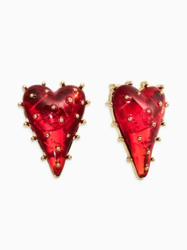 Серьги &laquo;Сердце&raquo;, шипы, красные в золоте