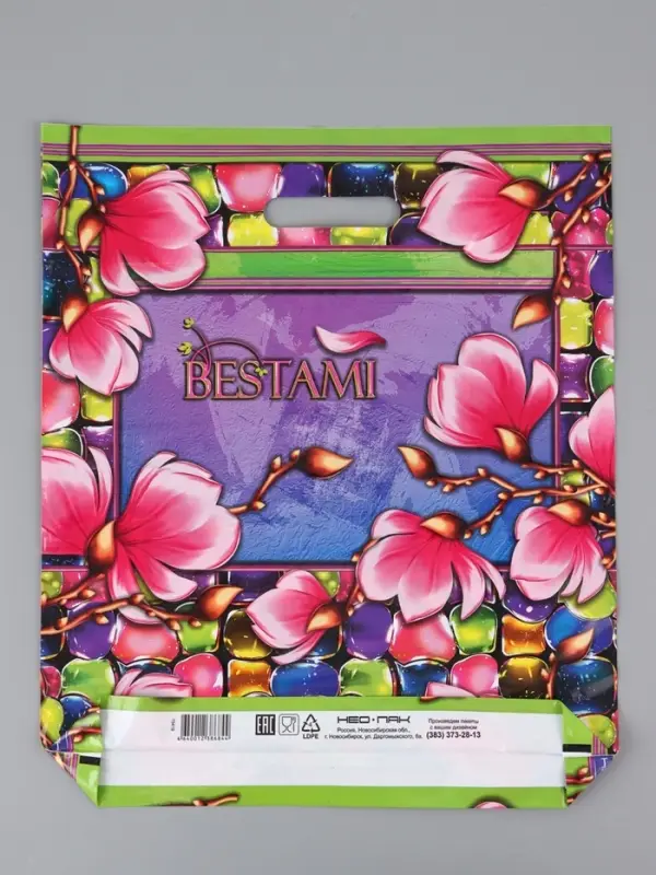 Пакет "Сакура , полиэтиленовый с вырубной ручкой 38х45 см, 60 мкм