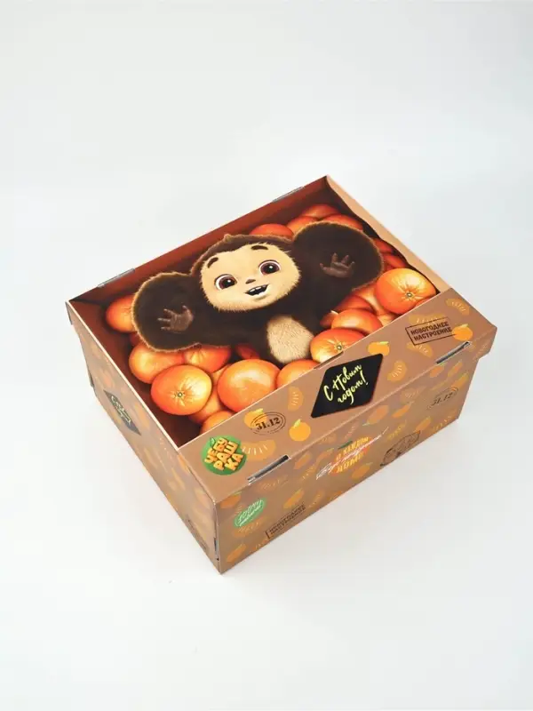 Коробка складная, с крышкой, Коробка складная, с крышкой, "Яркие мандарины",Чебурашка, 31 х 25,5 х 16 см