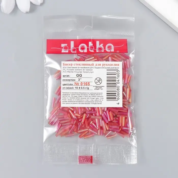 Бисер  Бисер "Zlatka" стеклярус 10 г №0165 красный
