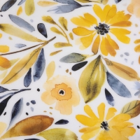 Поднос круглый с бортиками «Желтые и синие цветы», 35×35×6.5 см, дерево манго