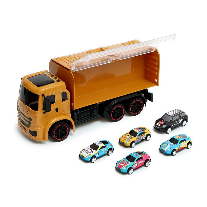 Грузовик радиоуправляемый «Автовоз», с 5 машинками, работает от аккумулятора, цвет жёлтый Грузовик радиоуправляемый «Автовоз», с 5 машинками, работает от аккумулятора, цвет жёлтый