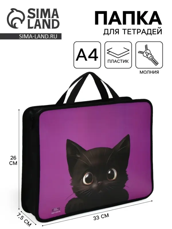 Папка для труда, А4, пластиковая, 33&times;26&times;7.5 см &laquo;Котик черный&raquo; МИКС