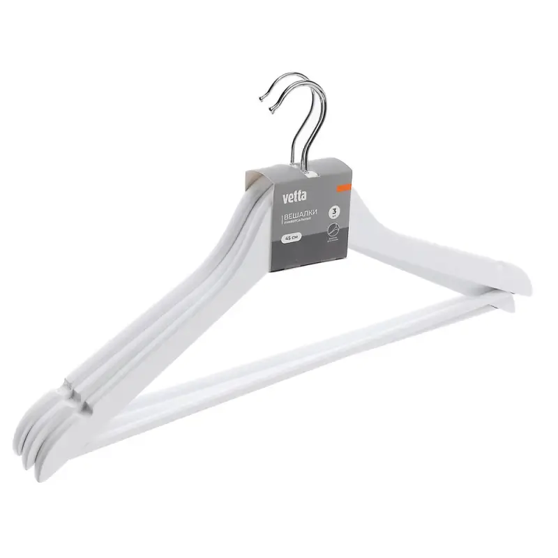 VETTA Набор вешалок деревянных, 3 шт, 45см, белые, хром