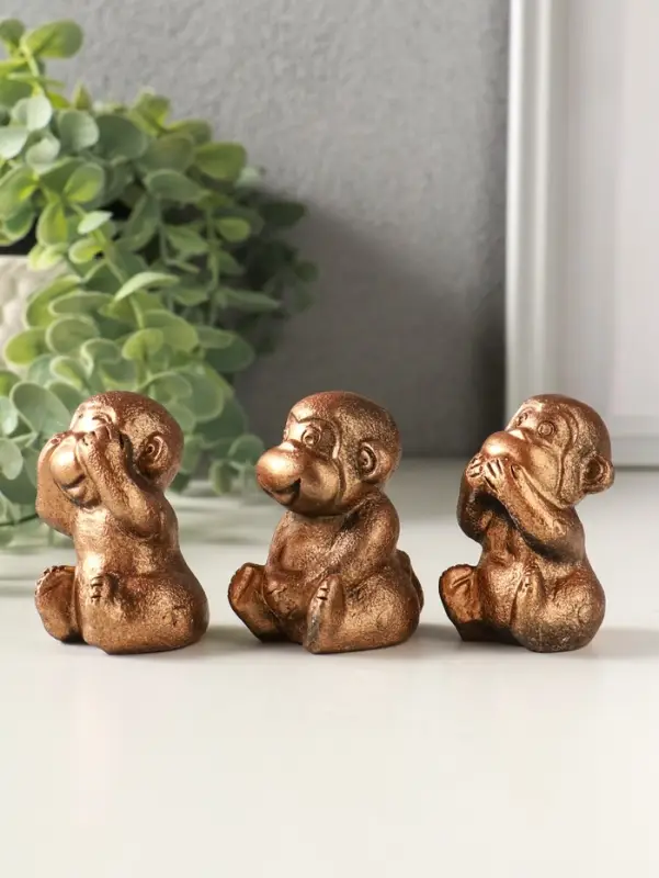 Набор фигурок гипс &laquo;Обезьянки ничего не вижу не слышу не скажу&raquo;, 4 шт., 6 см, под бронзу