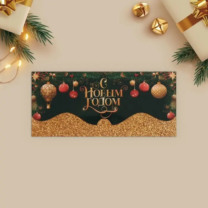 Конверт для денег, набор 10 штук, Конверт для денег, набор 10 штук, "Счастливый Новый Год" , 17 х 8 см