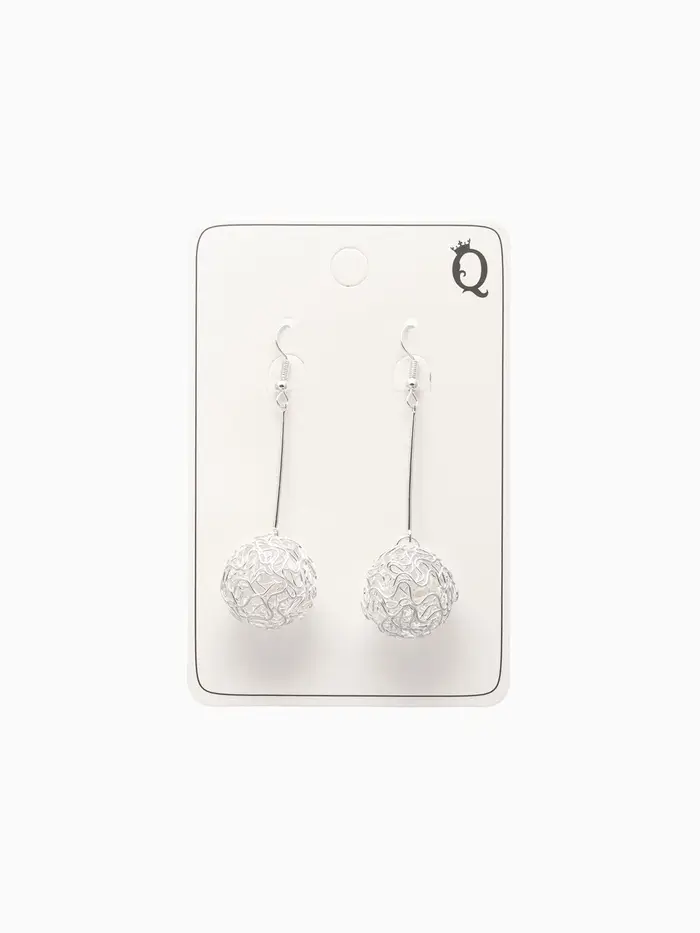 Серьги висячие &laquo;Шарик&raquo;, переплетение, цвет светлое серебро, 6.5 см