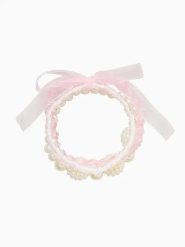 Браслеты детские &laquo;Выбражулька. Бант, жемчуг&raquo;, d=4 см, набор 3 шт. белые, розовый