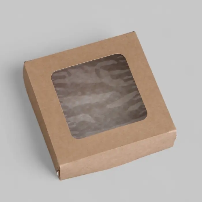Коробка складная, с окном, крафтовая, 11.5×11.5×4 см