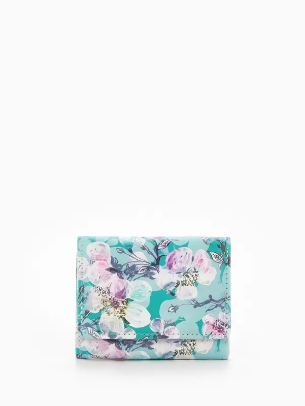 Кошелёк женский на кнопке, 10.5&times;2.5&times;8.5 см, с цветочным принтом, бирюзовый