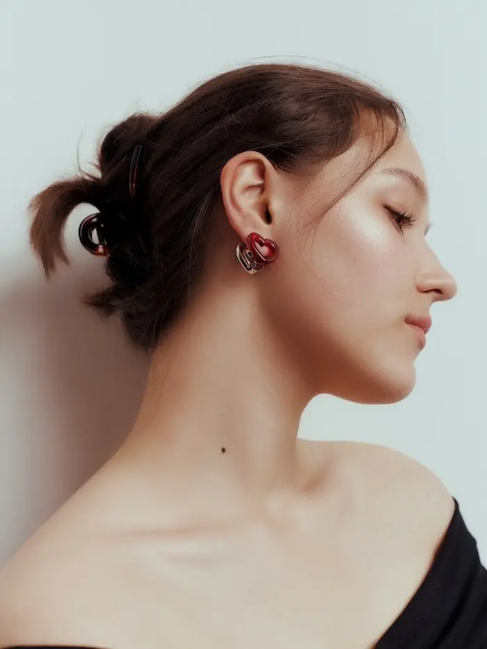 Серьги &laquo;Сердце двойное&raquo;, красные в серебре