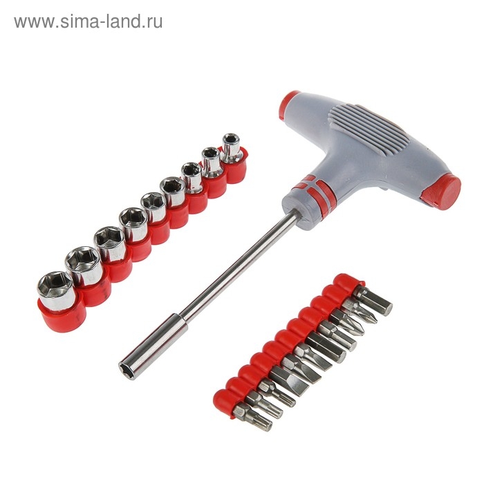 Отвертка с набором бит и головок ТУНДРА, Т-образный профилированный держатель, 21 предмет Отвертка с набором бит и головок ТУНДРА, Т-образный профилированный держатель, 21 предмет