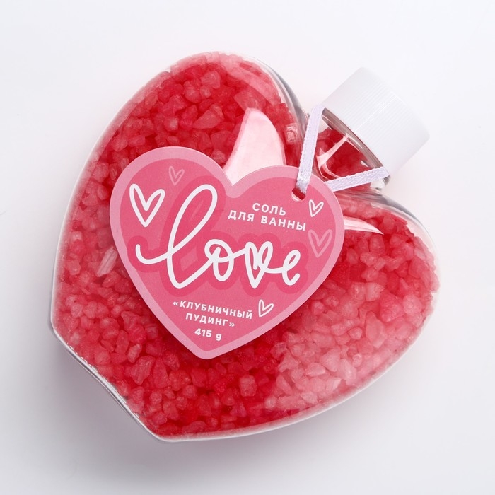 Соль для ванны Love, 415 г, аромат клубничного пудинга, ЧИСТОЕ СЧАСТЬЕ