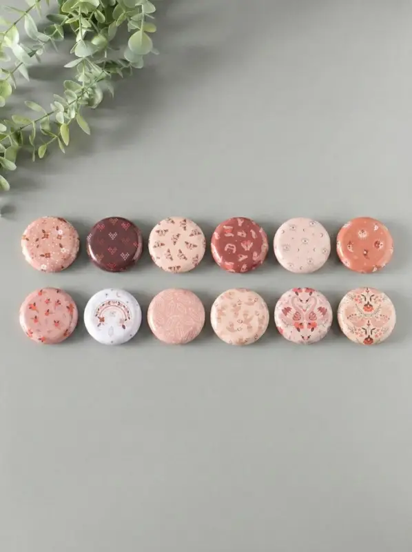 Шкатулка металл круглая "Рисунки на бежевом" набор 12 шт 6,8х6,8х1,7 см