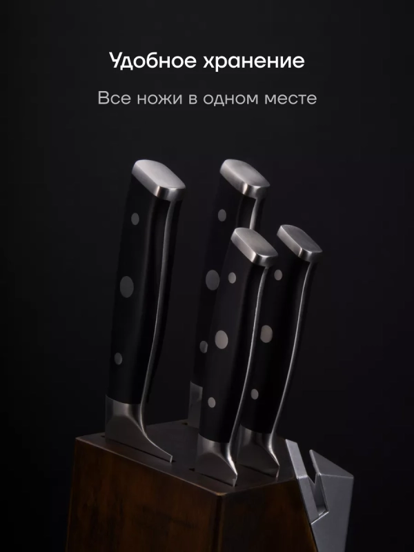 Набор кухонных ножей с подставкой и точилкой Сook Master 5SS