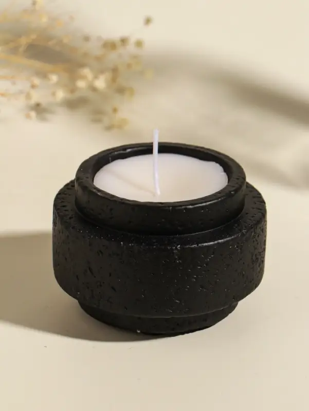 Свеча в подсвечнике вулканическом &laquo;Цилиндры&raquo;, чёрная, 8.1&times;8.1&times;5.4 см