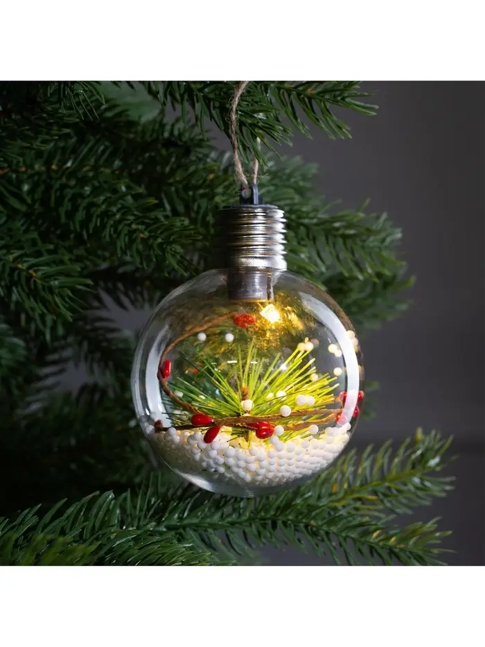 Ёлочный шар &laquo;Еловая ветка&raquo;, 1 LED, от батареек, свечение тёплое белое