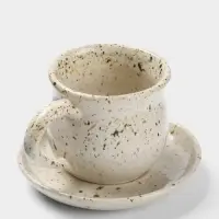 Чашка с блюдцем &laquo;Камень 1&raquo;, 13&times;13&times;9 см, керамика, бежевая в крошку