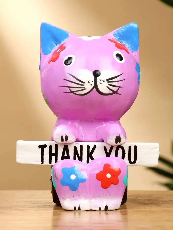 Сувенир "Кот с табличкой WELCOME" дерево 8х5х10 см, цв. сиреневый